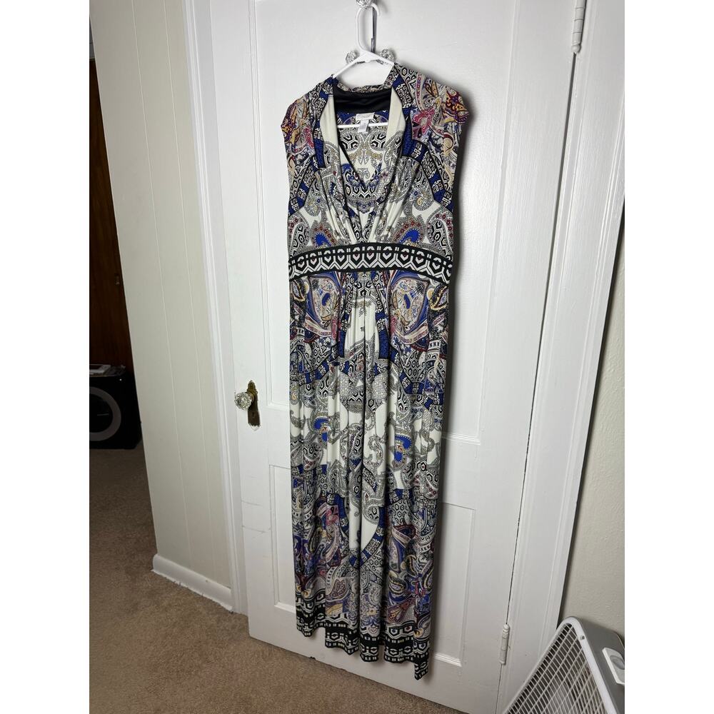 CHICOS Pleated Promising Paisley Jasmina Maxi Dress Sleeveless V Neck XL - Picture 2 of 9